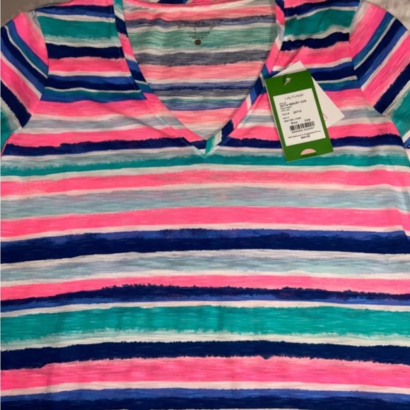 Lilly Pulitzer NWT Etta V-Neck Top Sandy Shell Stripe $44 Size XXS - Picture 4 of 7